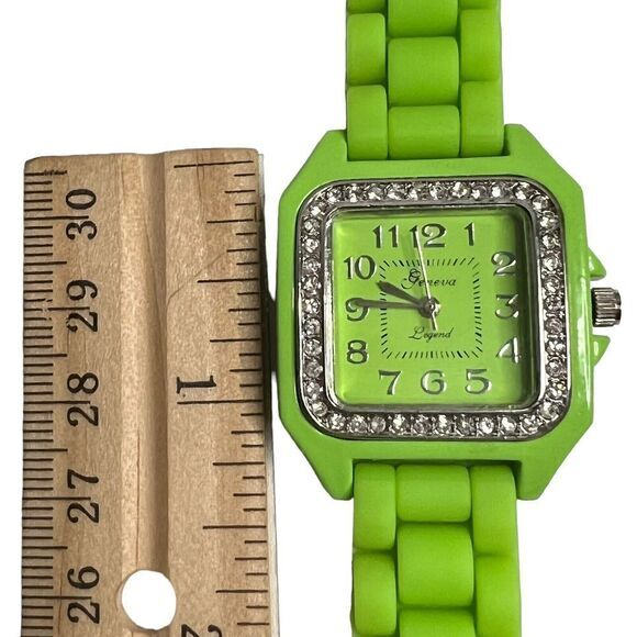 GENEVA LEGEND #L1110 Women's Watch Arabic Numerals Neon Green Silicone Band 8.75 - Picture 3 of 15